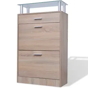 Berkfield Shoe Cabinet with a Drawer and a Top Glass Shelf Wood Oak Look