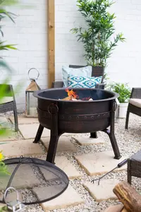 La Hacienda Brava Steel Banded Deep Bowl Firepit -  L 80 cm x W 80 cm x H 72 cm