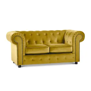 Ashbourne Chesterfield Large Tumeric Velvet Fabric 2 Seater Sofa Studded Design