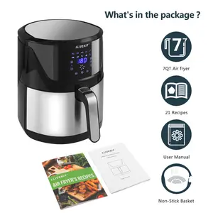 7L Large Air Fryer, Family Size Hot Air Fryer 1800W Digital Touchscreen With 10 Presets, Removable Basket, Timer & Temperature Control For Oil Free & Low Fat Healthy Cooking Black/Silver