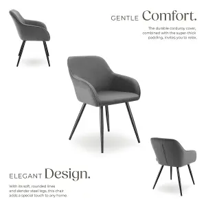 Dining Chair Marilyn - corduroy look, upholstered, armchair, continuous backrest - grey/black