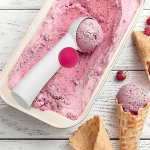 Ice Cream Scoop Fruit Cookie Dough Dessert Tool With Push Button White Pink Plastic