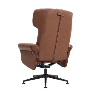 Armchair Set Brown Faux Leather Upholstered Swivel Seat Armchair Recliner Chair Sofa Chair with Footstool