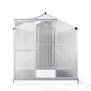 Polycarbonate Greenhouse Walk In Garden Green House with Base Foundation Silver 6x6 ft