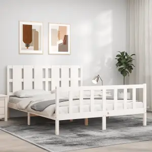 Berkfield Bed Frame with Headboard White King Size Solid Wood