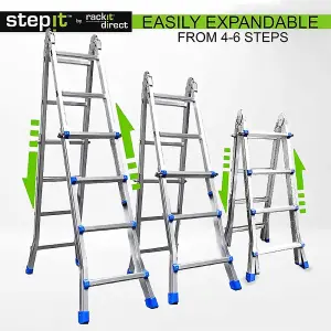 StepIt Multi-Purpose Combination Ladder, 4.2m Stair Ladders for Decorating Ladder Light, Folding Extendable Ladders