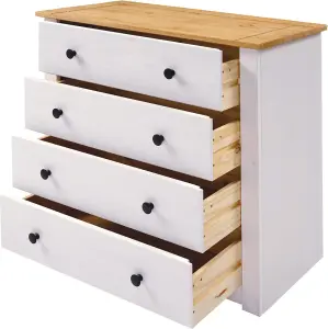 Panama 4 Drawer Chest in White and Natural Wax Finish