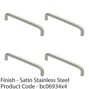 4 PACK - D Shape Cabinet Pull Handle 10mm - 160mm Fixing Centres Satin Stainless Steel