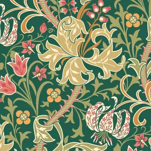 Hoopla Walls Lily Ogee Forest Green Smooth Matt Wallpaper