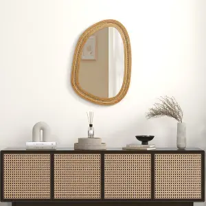 COSTWAY Irregular PVC Rattan Wall Mirror Wooden Framed Decorative Mirror