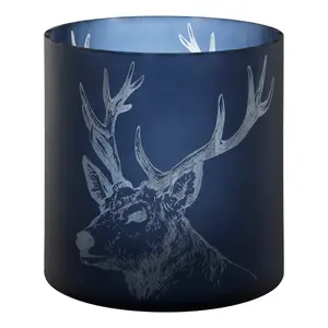 Interiors by Premier Large Blue Stag Candle Holder, Blue Glass Construction Candle Holder, Stag Motif with Attractive Details