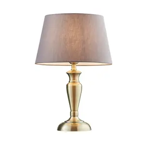 Table Lamp Antique Brass & Charcoal Grey Cotton 60W E27 Bedside Light