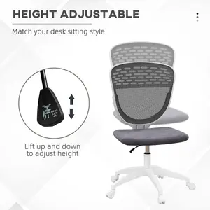 Vinsetto Desk Chair, Height Adjustable Mesh Office Chair with Wheels, Grey