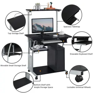 Yaheetech Black 3 Tiers Computer Desk with Printer Shelf