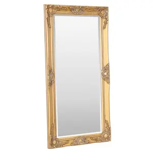 Villanova Solid Wood Flat Wall Mirror Antique Gold / 100cm H x 50cm W