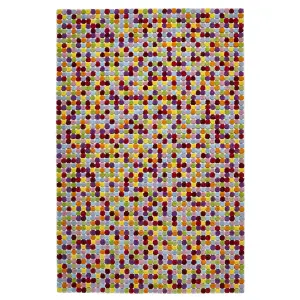 Multi Wool Funky Handmade Modern Easy To Clean Dotted Geometric DiningRoom Bedroom And Living Room Rug-150cm X 230cm