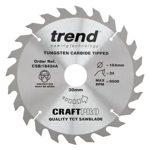 Trend CSB/18424A TCT Craft Saw Blade 184mm X 24 Teeth X 30mm Hitachi C7ST C7SB2