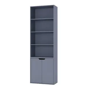 URBNLIVING Height 180Cm 6 Tier Bookcase With 2 Door Cupboard Cabinet Storage Shelving Display Colour Grey Wood Shelf