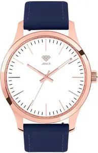 Women's Personalised Dress Watch - 40mm Metro - Rose Gold Case, White Dial, Blue Leather