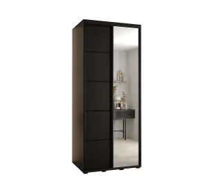 Modern Black Cannes V Sliding Wardrobe H2050mm W1100mm D600mm with Customisable Black Steel Handles