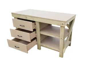 Wooden MDF top tool cabinet workbench with storage shelf (V.7) (H-90cm, D-70cm, L-180cm) with double shelf