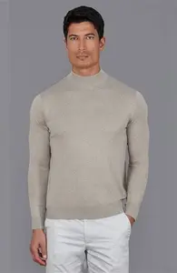 Mens 100% Cotton Mock Turtle Neck Jumper - Ecru / M