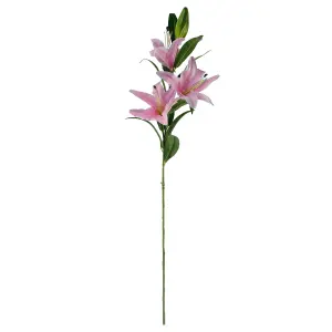 Artificial 100cm Large Pink Lily Stem - 3 Flowers