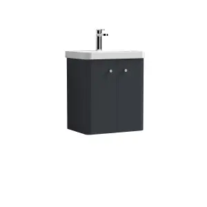 Wall Hung 2 Door Vanity Unit with Ceramic Sink - 500mm - Soft Black