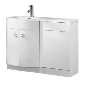 Nes Home Bathroom D Shape White Basin Vanity Wc Unit Cabinet 1100 Left Hand