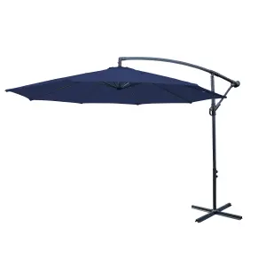 SunDaze 3M Blue Garden Patio Cantilever Banana Hanging Umbrella, Parasol Base & Weather Protective Cover