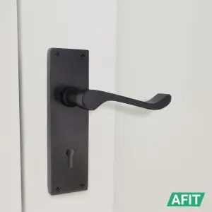 AFIT Black Victorian Scroll Door Handle Key Lock Set, Pair of Internal Lever Lock Handles on Backplate with Sash Lock 64mm & Keys