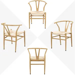 Yaheetech Set of 2 Wood Dining Chairs Weave Modern Chair with Y-Shaped Backrest and Metal Frame