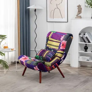 Fabric Patchwork Katia Accent Chair with Footstool Multicolour