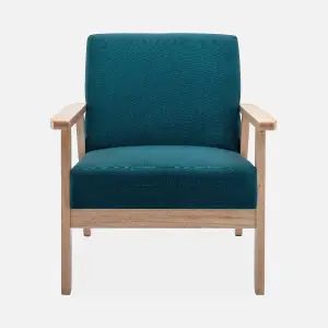 sweeek. Armchair and 2-seater sofa in hevea wood Isak set Petrol Blue 114x69.5x73 cm