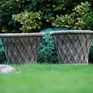 Pair of Large Elizabethan Planters British Made Stone Garden Ornament