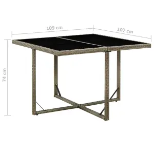 Berkfield Garden Table Grey 109x107x74 cm Poly Rattan and Glass