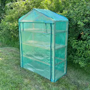 Extra Wide 4 Tier Wooden Mini Greenhouse with Reinforced Cover