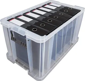 2 x Large Clear Stackable Nestable 36 Litre Storage Containers With Clip Locked Lids & Strong Handles