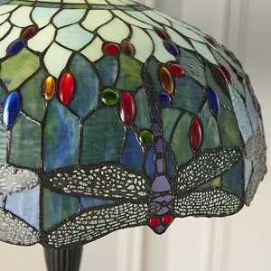 Tiffany Glass Dragonfly Floor Lamp - Dark Bronze Finish - 2 x 60W E27 GLS LED