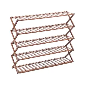 5-Shelf Brown Foldable Bamboo Ladder Flower Pot Stand Rack Holder Multifunctional Display Storage Rack 78cm (H)