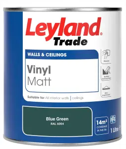 Leyland Trade Vinyl Matt Walls & Ceilings Emulsion Paint Blue Green (RAL 6004) 1L