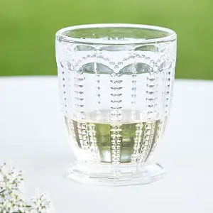 Set of 6 Vintage Luxury Clear Embossed Short Drinking Glass Whiskey Glass Tumblers 340ml