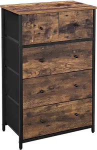 SONGMICS Chest of Drawers, Fabric 5-Drawer Storage Organiser Unit, Dresser, for Room, Hallway, Nursery, Rustic Brown & Black