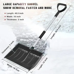 Large Capacity Snow Shovel - 48.5-Inch Durable Snow Removal Shovel with 16-Inch Wide Blade Ergonomic Handle for Faster