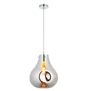 Luminosa Perugia Single Pendant Ceiling Lamp, Chrome Metallic Glass, Chrome Plate