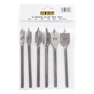 UK Drills Flat Bit Set 6pcs Wood Fully Hardened Woodworking