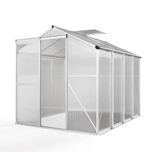 Polycarbonate Greenhouse Aluminium Frame Walk In Garden Green House,Silver 8x6 ft