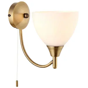 2 PACK Dimmable LED Wall Light Antique Brass & Frosted Glass Shade Curved Lamp