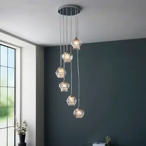 Luminosa Mesmer Plate Pendant Ceiling Lamp, Chrome Plate With Glass, Glass Beads