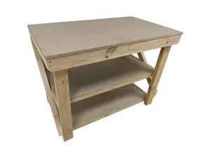 Wooden workbench 18mm uniMDF Moisture resistant top (H-90cm, D-70cm, L-240cm) with double shelf